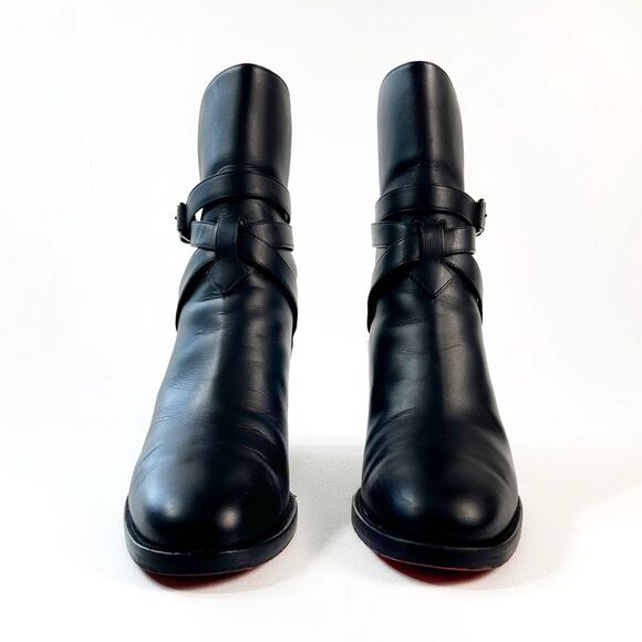 CHRISTIAN LOUBOUTIN Karistrap Black Ankle Boot Size 38.5 Block Heel Buckle Strap - Picture 8 of 14
